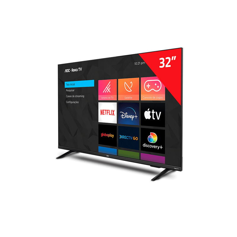 Smart TV AOC 32" LED HD 32S5135/78 ROKU, HDMI, USB, Conexão Wi-Fi Preta