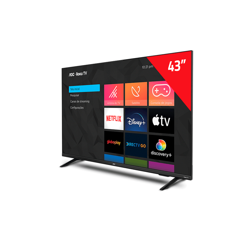 Smart TV AOC 43" Full HD Conexão Wi-Fi, Conversor Digital Bivolt  -Preta