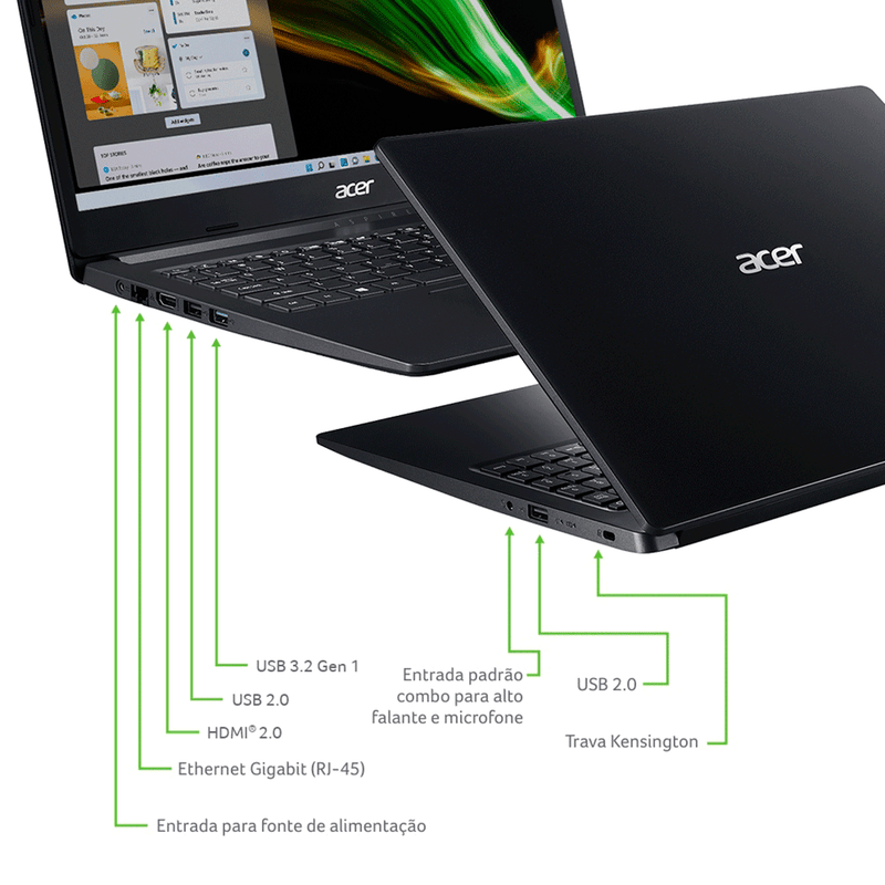 Notebook Acer Aspire 3 A315-34-C2BV, Intel Celeron, 4 GB, 128 GB SSD, 15.6", Windows 11 Home Preto