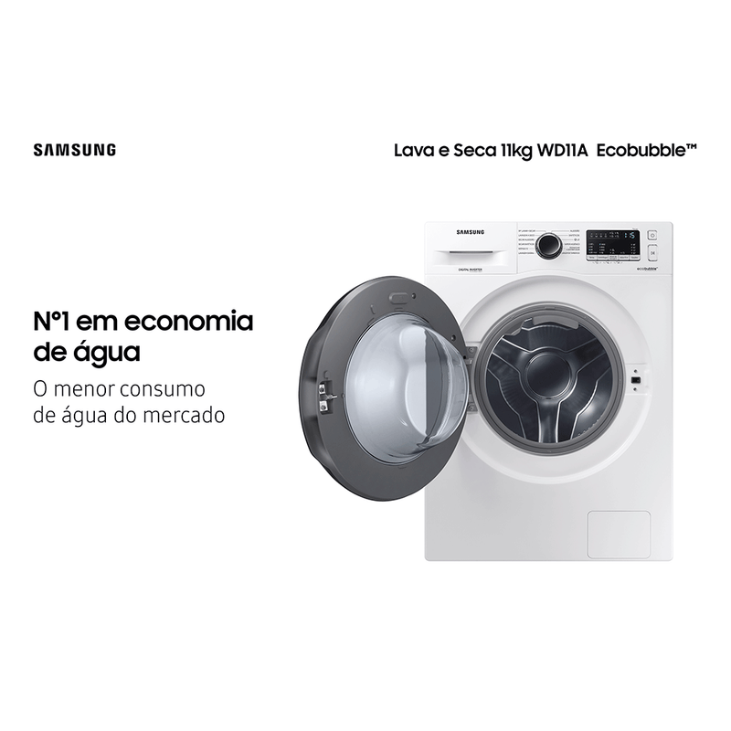 Lava e Seca Samsung 11kg WD11A Ecobubble, WD11A4453BW, Motor Inverter, Branca 220V