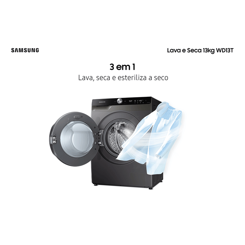 Lava e Seca Samsung 13kg WD13T Ecobubble, Wi-Fi, WD13T704DBX, Motor Inverter, Inox Look 220V