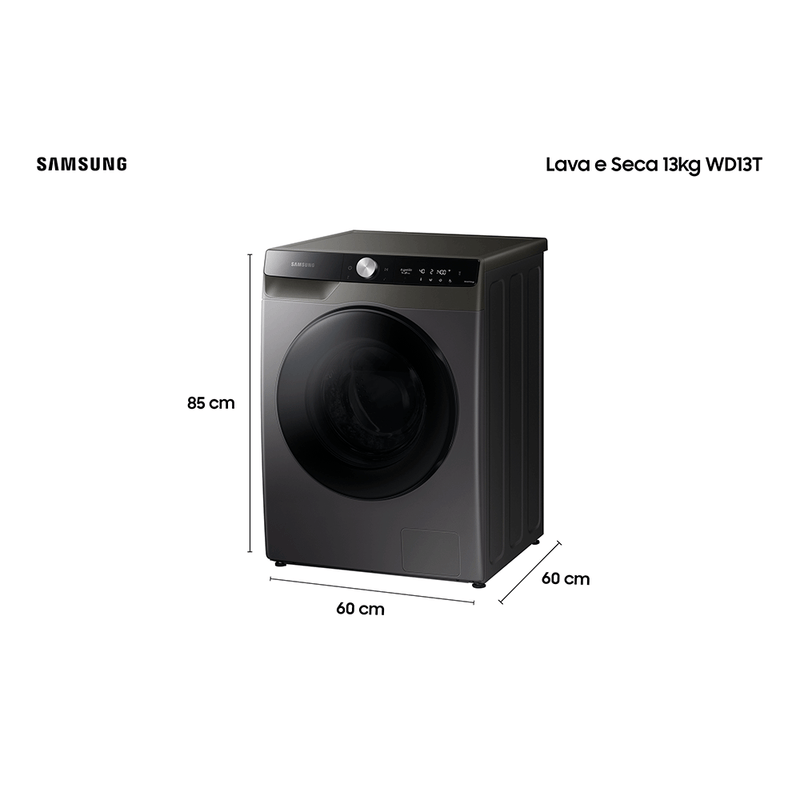 Lava e Seca Samsung 13kg WD13T Ecobubble, Wi-Fi, WD13T704DBX, Motor Inverter, Inox Look 220V