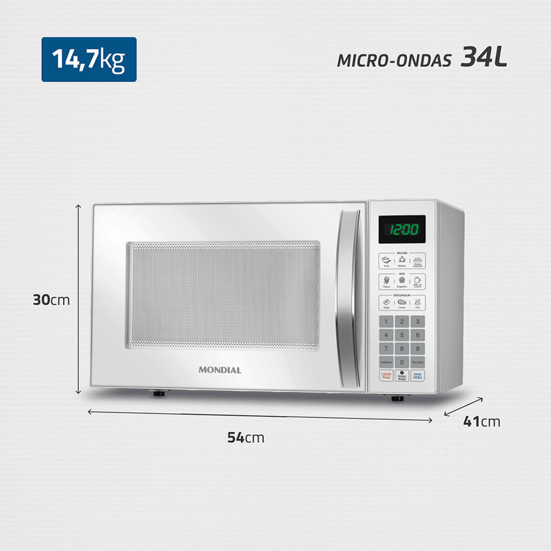 Micro-ondas Mondial 34L, 1.400W- MO-02-34-W, Branco 220V