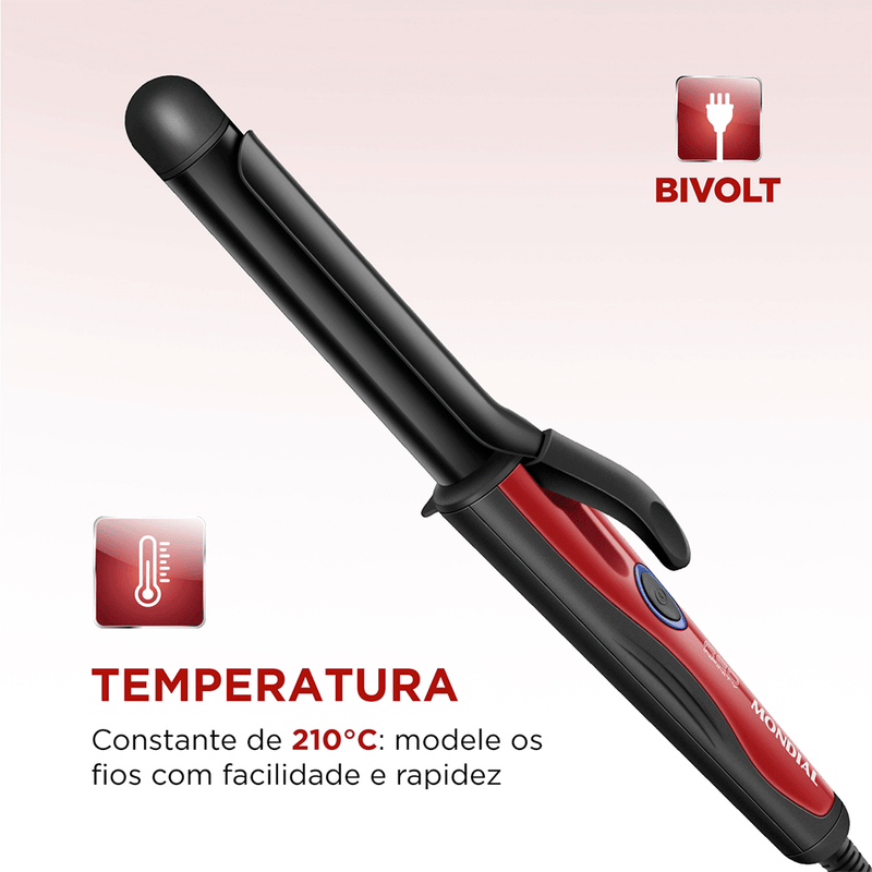 Modelador de Cachos Mondial Red Infinity - EM-12, Preto/Vermelho Bivolt