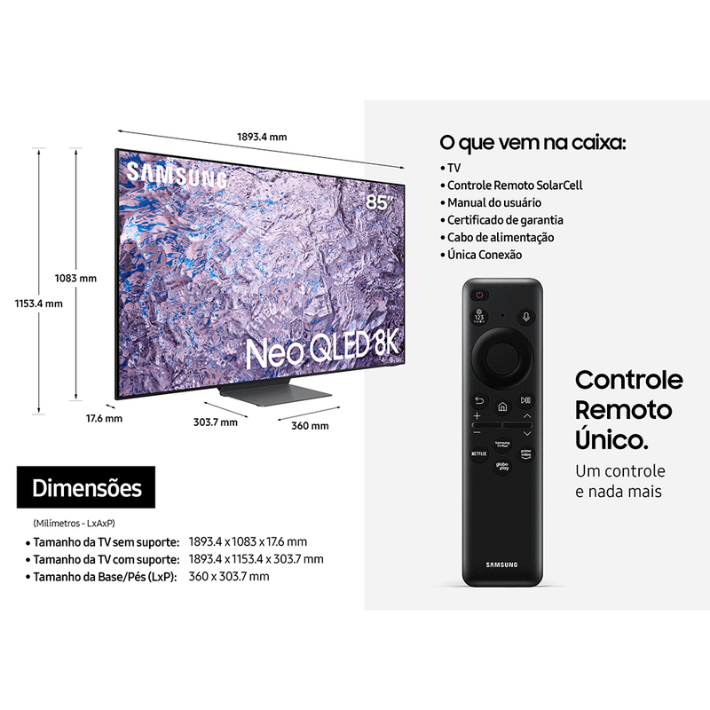 Samsung Smart TV 85" Neo QLED 8K Processador com IA Preto Titan