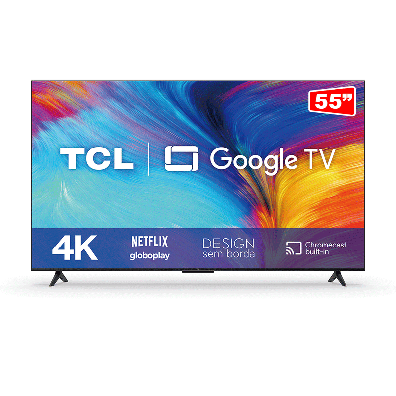 Smart TV TCL LED 55" 4K Comando por controle de Voz, borda fina, Bivolt - Preto